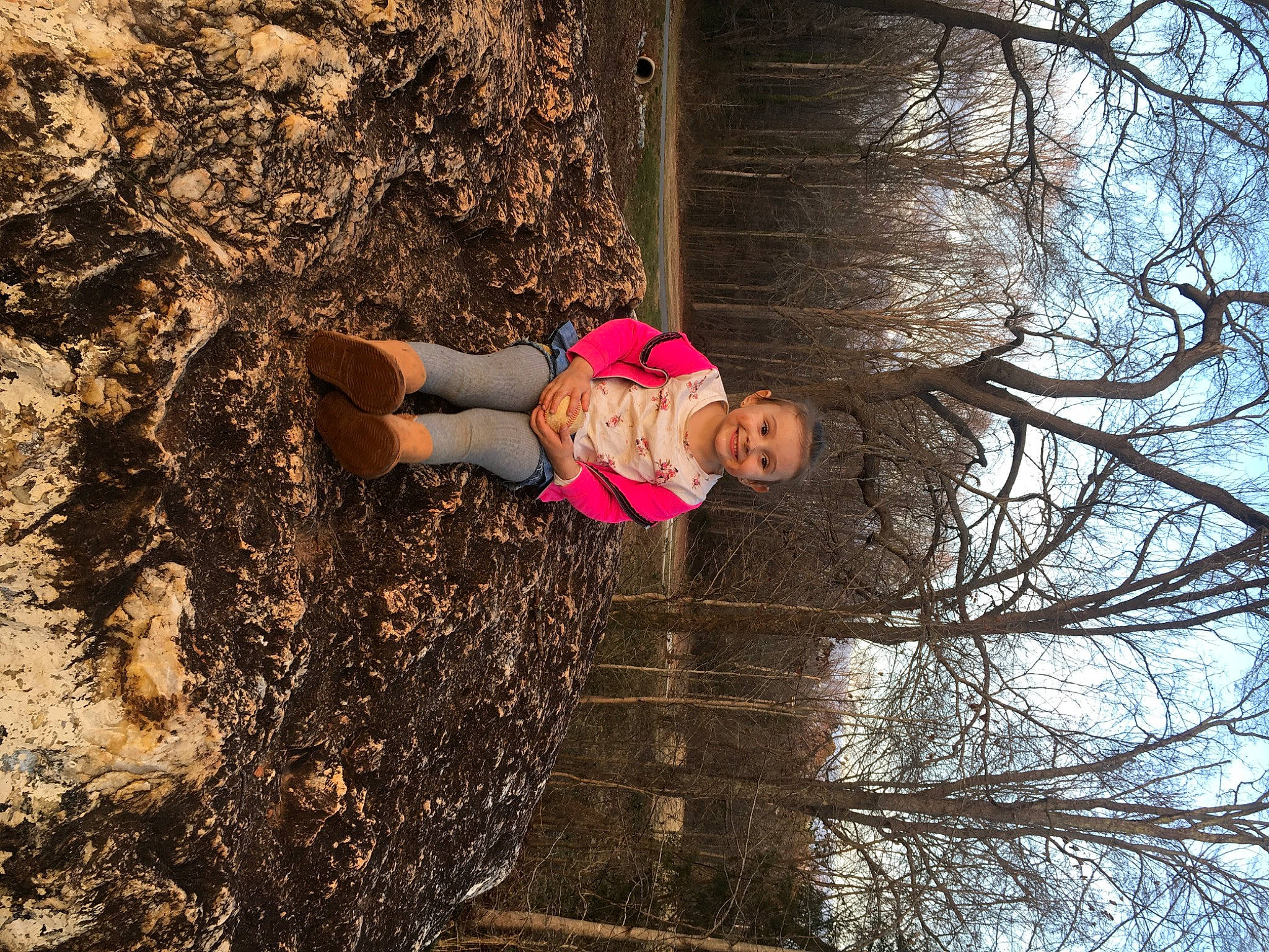 Judith is registered to the contest to win money with this photo: adventure, child, forest, fun, grass, happy, joy, landscape, leisure, people_in_nature, person, plant, recreation, sky, smile, soil, toddler, tree, trunk, twig