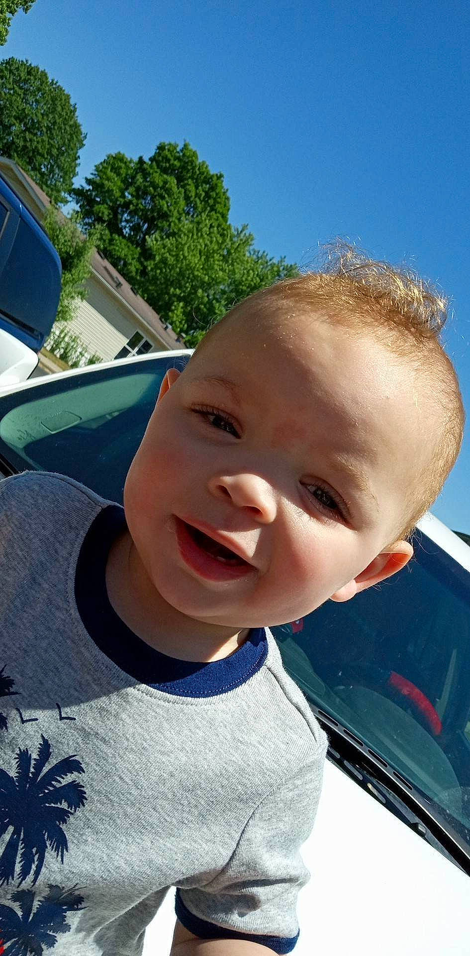 Kingston joined the competition — help win amazing prizes! automotive_exterior, baby, baby_toddler_clothing, blue, child, electric_blue, eye, fun, grass, happy, leisure, motor_vehicle, person, plant, sky, smile, t_shirt, toddler, tree, vehicle_door