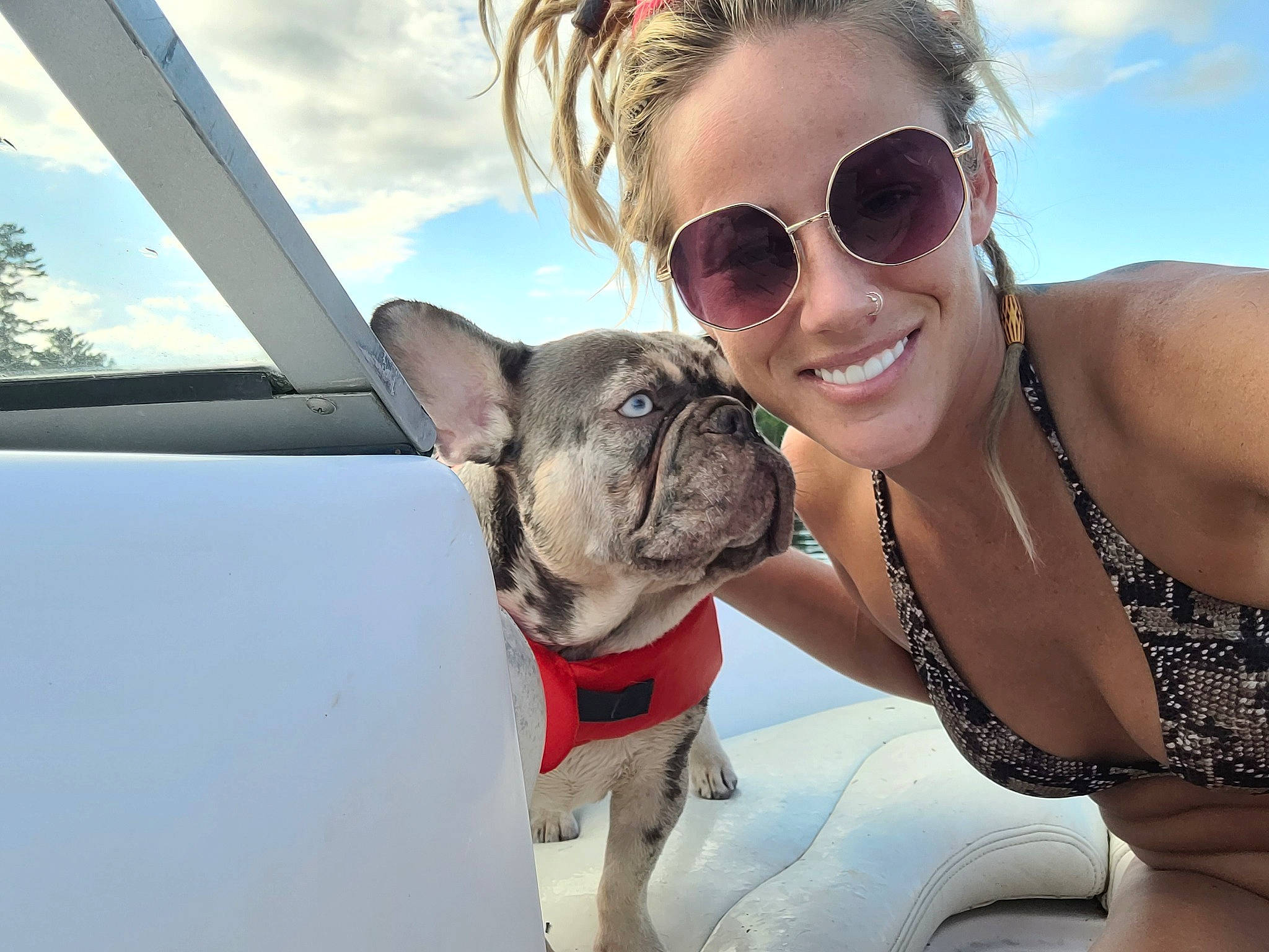 Lowkey is registered to the contest to win money with this photo: carnivore, cloud, collar, companion_dog, dog, dog_breed, dog_collar, eyewear, fawn, glasses, goggles, happy, human_body, leisure, sky, smile, snout, sunglasses, travel, vision_care