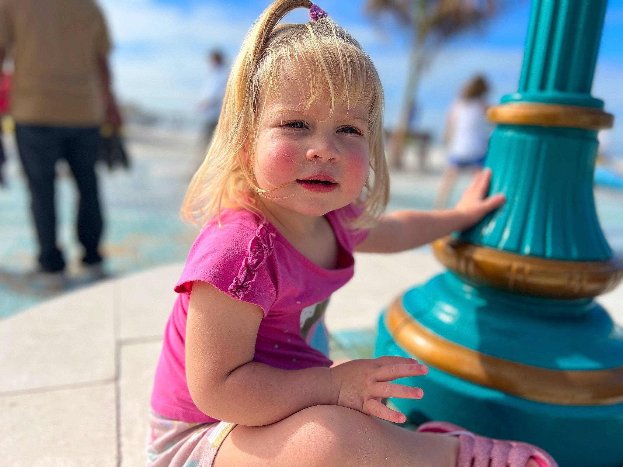 Emery joined the competition — help win amazing prizes! baby_playing_with_toys, baby_toddler_clothing, blue, child, city, event, fun, happy, human_leg, leisure, person, pink, play, playground, recreation, sky, smile, summer, thigh, toddler
