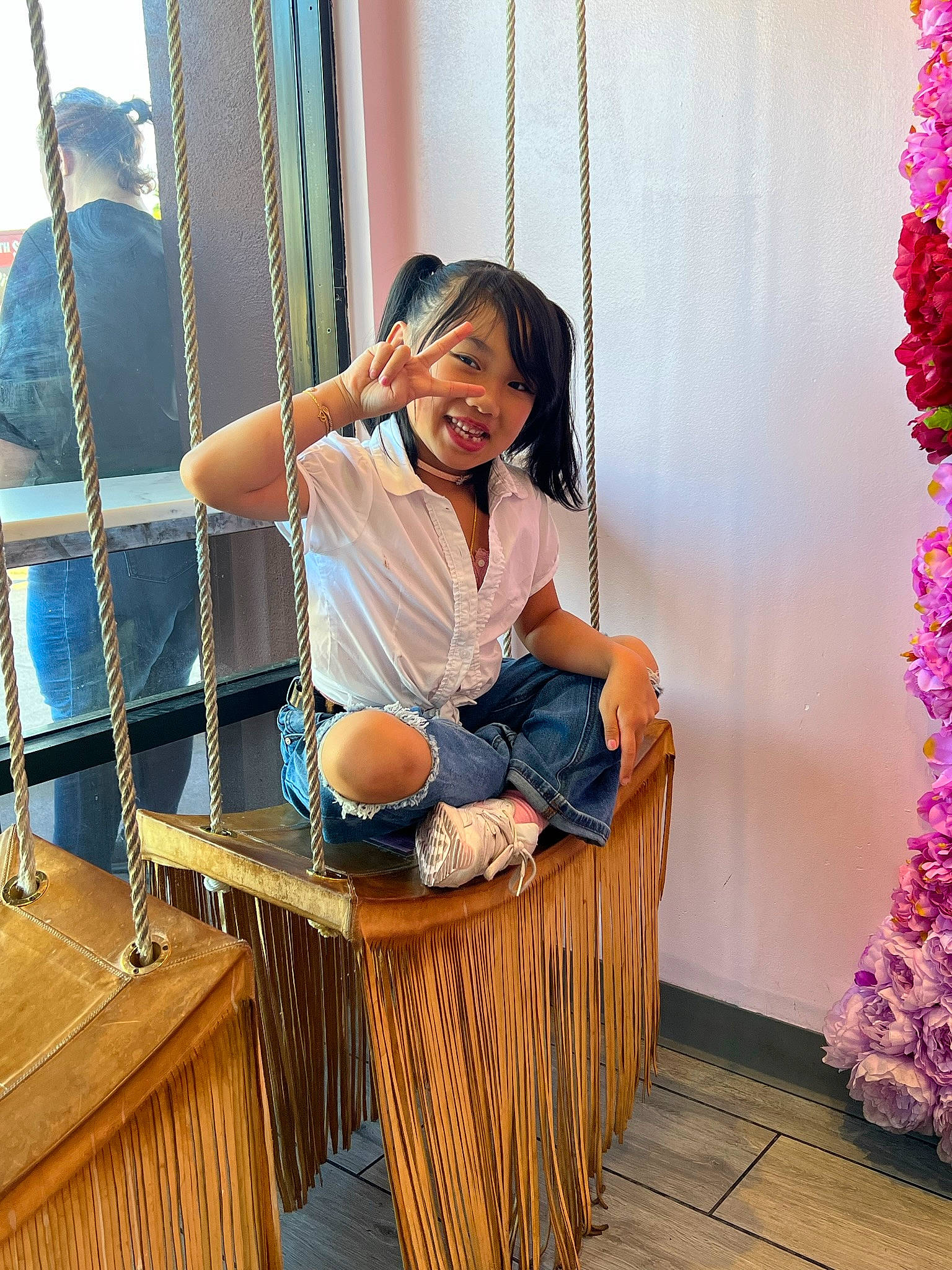 Amina joined the competition — help win amazing prizes! child, comfort, curtain, event, foot, fun, happy, hardwood, hat, leisure, magenta, peach, person, product, room, sitting, smile, t_shirt, textile, thigh