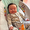 Carmine joined the competition — help win amazing prizes! baby, baby_seat, child, clothing, colorful_tabs, comfort, cute, face, happy, indoor, infant, onesie, person, plush, portrait, safety_belt, seahorse, sitting, smile, wooden_floor