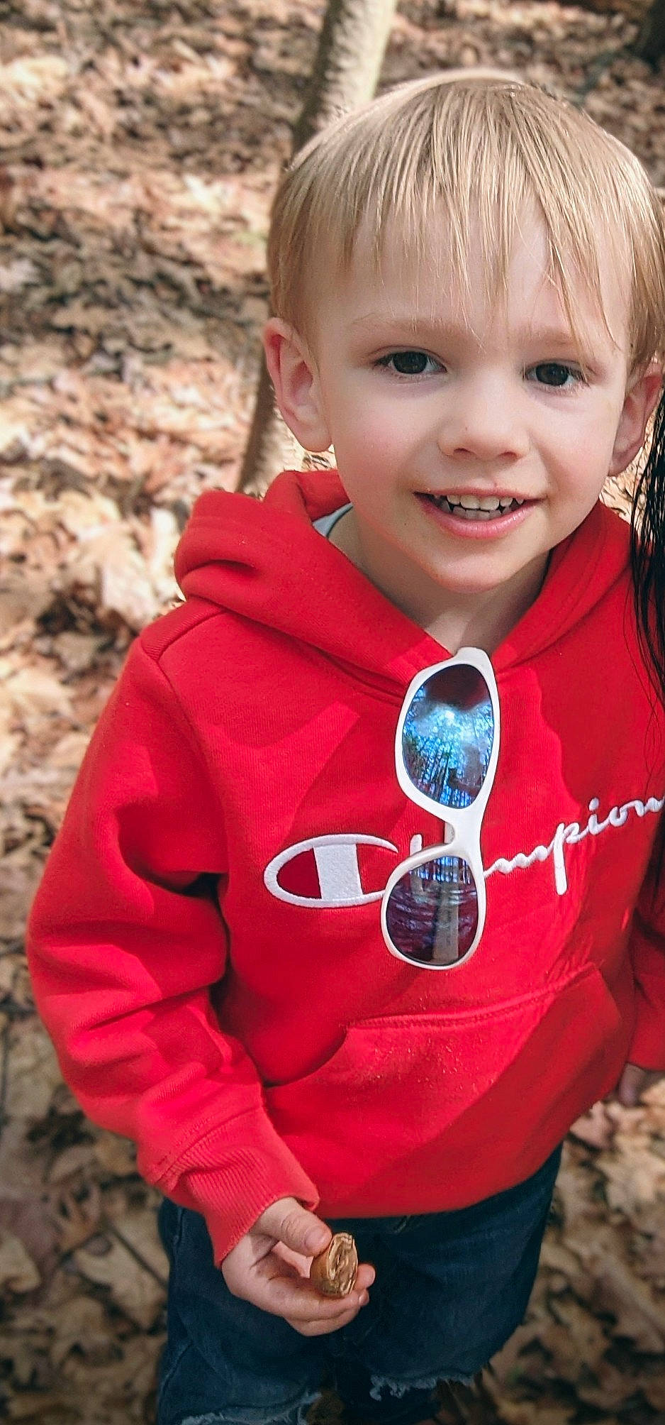 Noah joined the competition — help win amazing prizes! baby_toddler_clothing, brown_hair, child, cool, electric_blue, facial_expression, grass, happy, head, joy, lip, neck, person, plant, red, skin, sleeve, smile, t_shirt, toddler