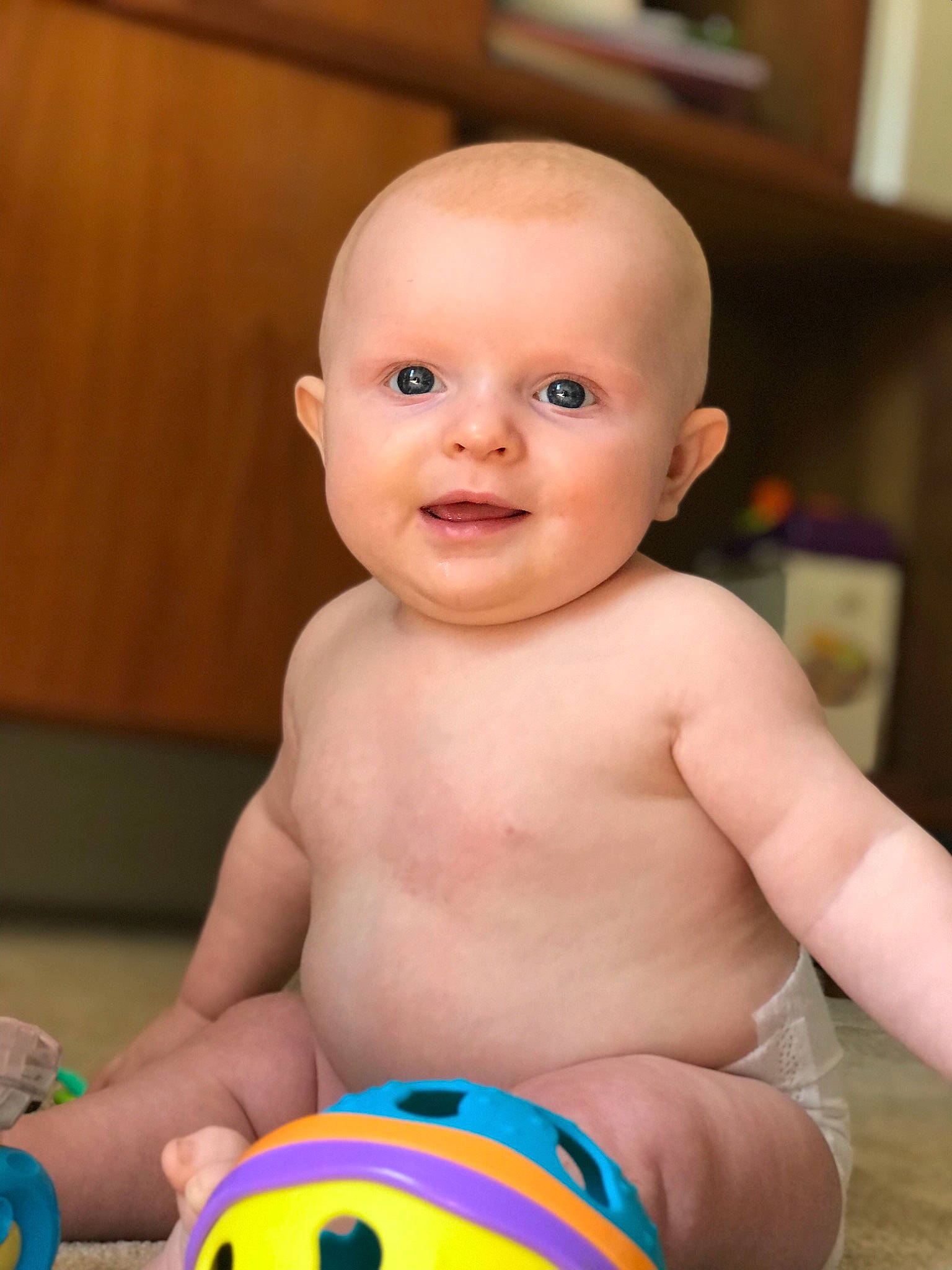 Timmy joined the competition — help win amazing prizes! baby, cheek, child, chin, eye, face, facial_expression, forehead, head, joint, lip, male, nose, organ, person, product, skin, smile, toddler, tummy_time