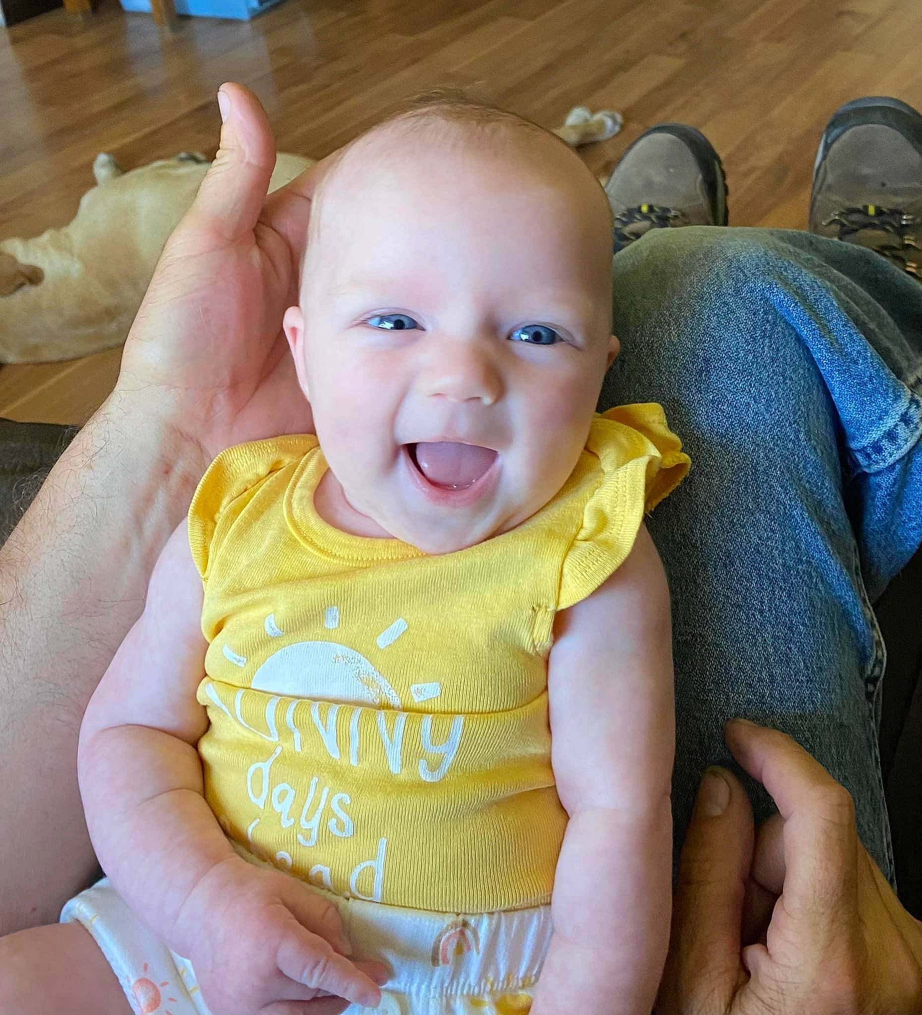 Jayde joined the competition — help win amazing prizes! baby, baby_toddler_clothing, cheek, eye, facial_expression, finger, fun, hairstyle, hand, happy, head, human_body, person, photograph, product, skin, sleeve, smile, standing, thumb