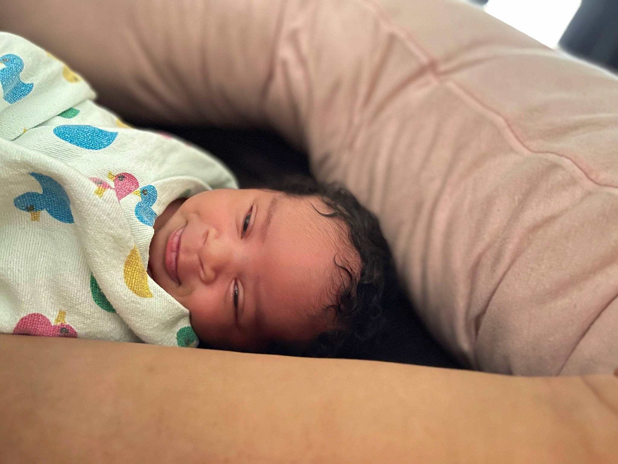 Devon is registered to the contest to win money with this photo: baby, baby_toddler_clothing, bedding, bedtime, child, comfort, couch, flooring, fur, hardwood, linens, nap, person, portrait_photography, room, sitting, sleep, toddler, tree, wood