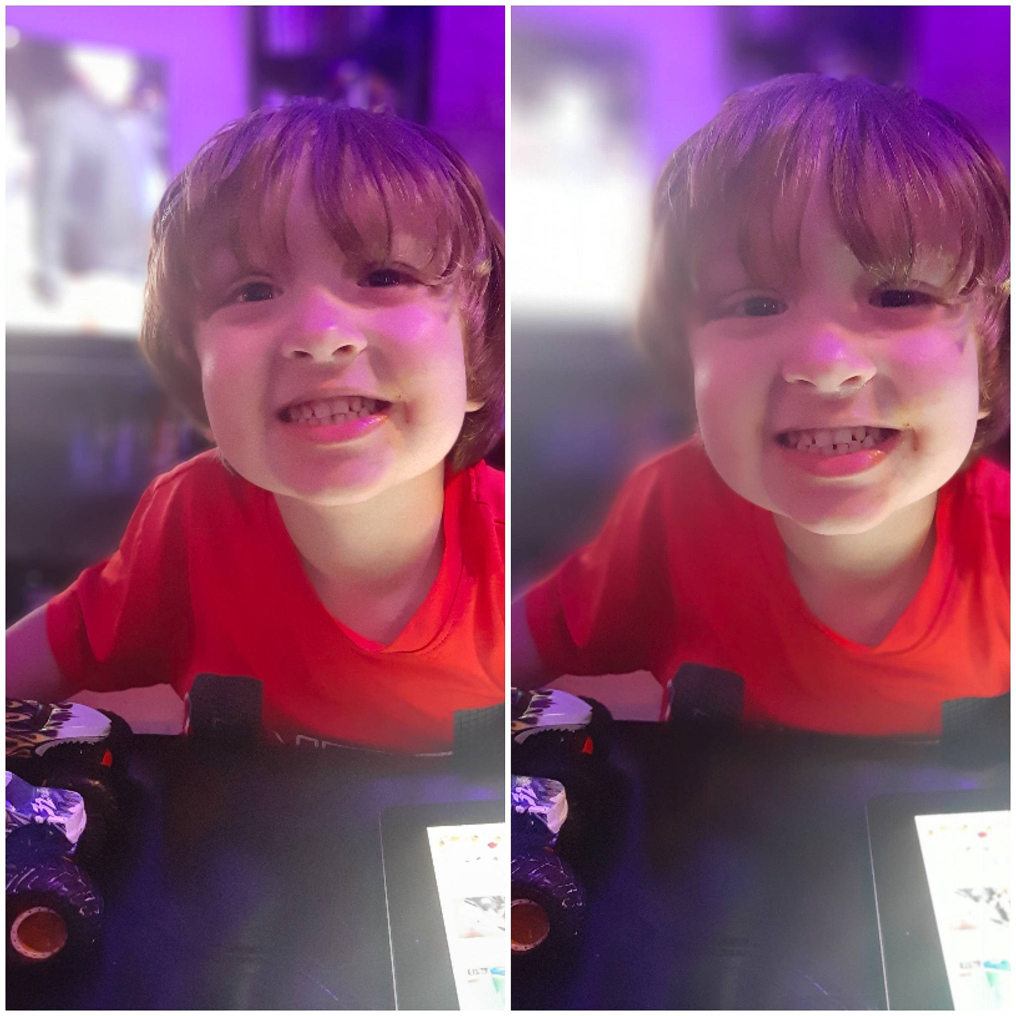 Trenton joined the competition — help win amazing prizes! blond, cheek, child, cool, face, facial_expression, hair, hairstyle, happy, head, joy, magenta, mouth, nose, person, photo_caption, photography, pink, play, selfie