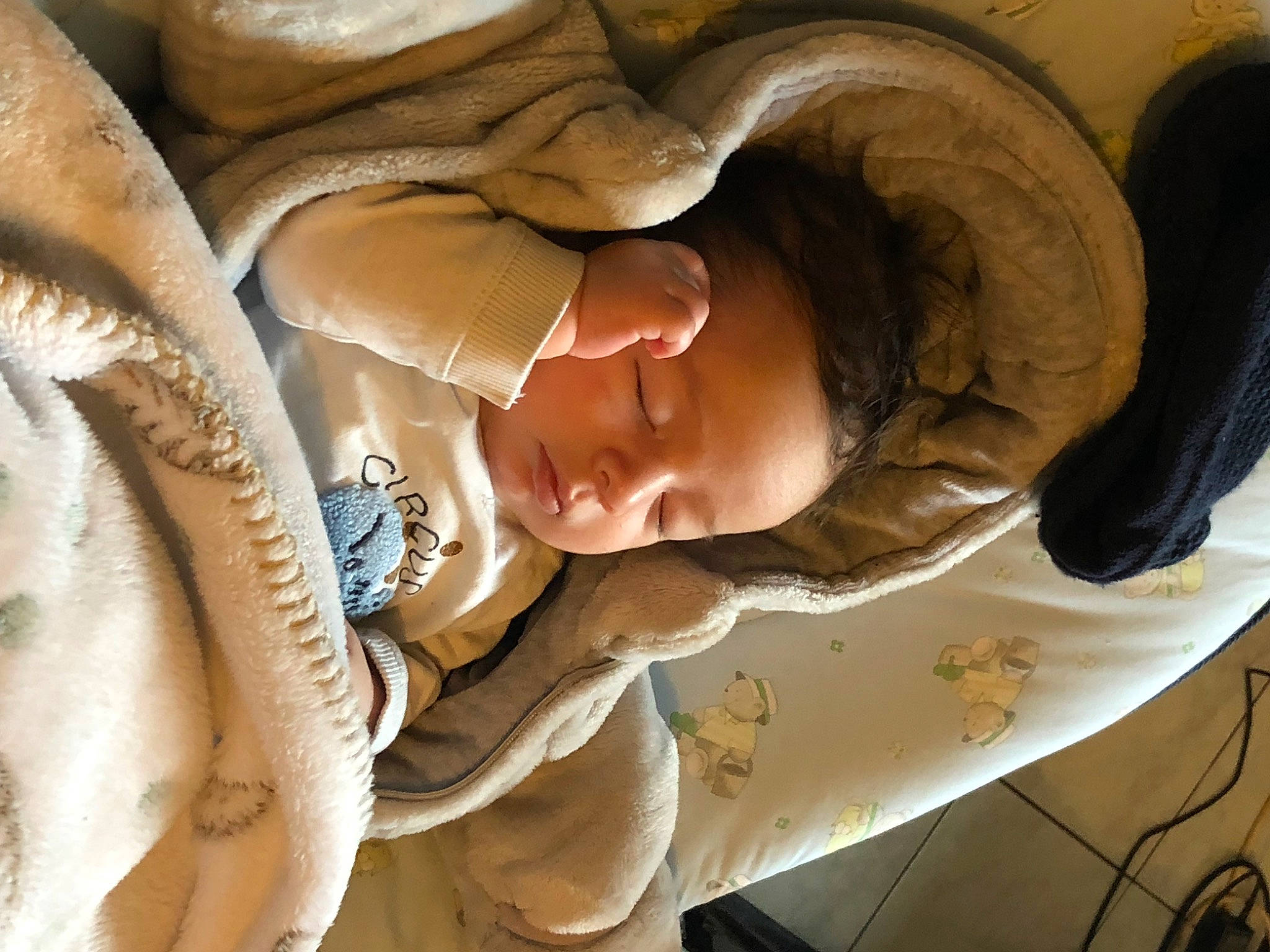 Cameron participe au concours pour gagner de l'argent avec cette photo : art, auto_part, automotive_tire, baby, cheek, child, comfort, head, jaw, linens, nose, pattern, person, skin, smile, tints_and_shades, tire, toddler, wheel, window