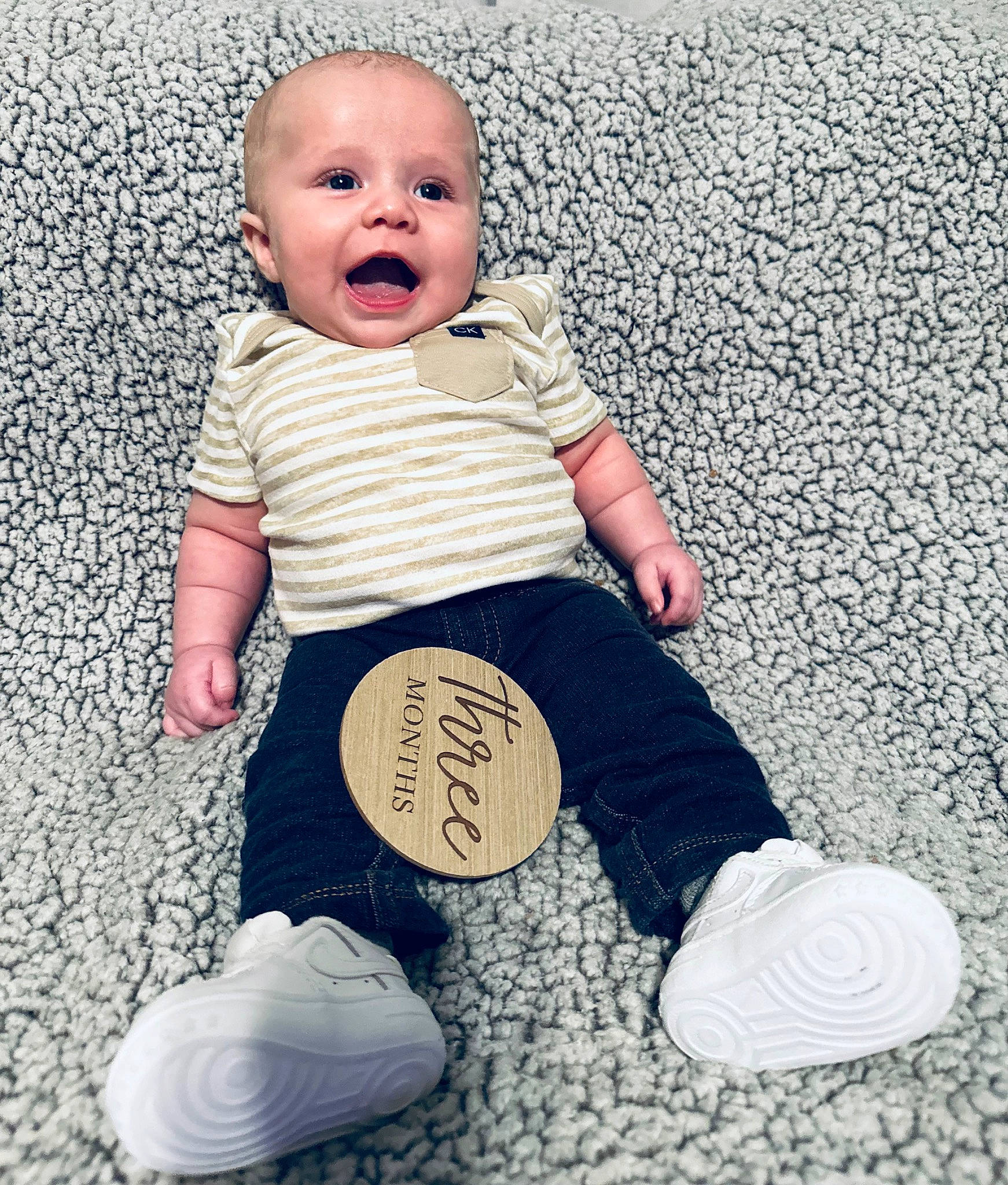 Aiden joined the competition — help win amazing prizes! baby, baby_toddler_clothing, comfort, cool, face, finger, font, fun, happy, knee, pattern, people_in_nature, person, product, shoe, sleeve, smile, sneakers, sock, t_shirt