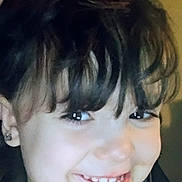 Araya is registered to the contest to win money with this photo: child, smile, face, young, hair, bangs, eyes, happy, portrait, closeup, skin, earrings, cheeks, teeth, person, indoors, light, expression, cute, childhood