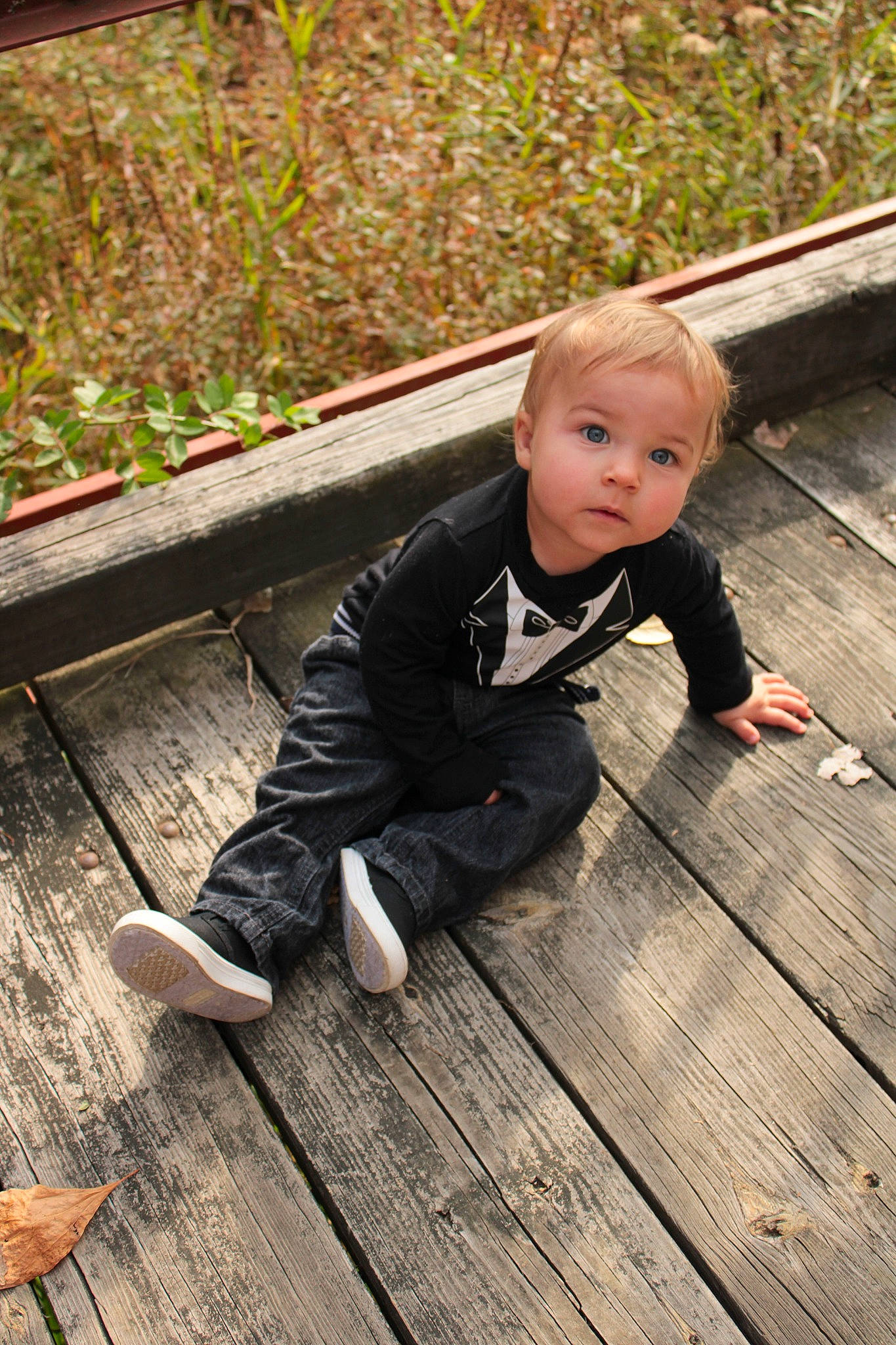 Grayson Tyler joined the competition — help win amazing prizes! baby, baby_toddler_clothing, child, floor, flooring, grass, hand, happy, hardwood, leisure, people_in_nature, person, plank, plant, skin, smile, toddler, tree, wood, wood_flooring