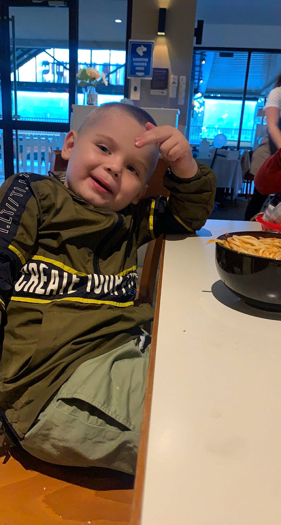 Xavier joined the competition — help win amazing prizes! baby, baby_toddler_clothing, child, comfort_food, cooking, cookware_and_bakeware, cuisine, dish, eating, food, fun, ingredient, luggage_and_bags, person, recipe, sleeve, smile, t_shirt, tableware, thumb