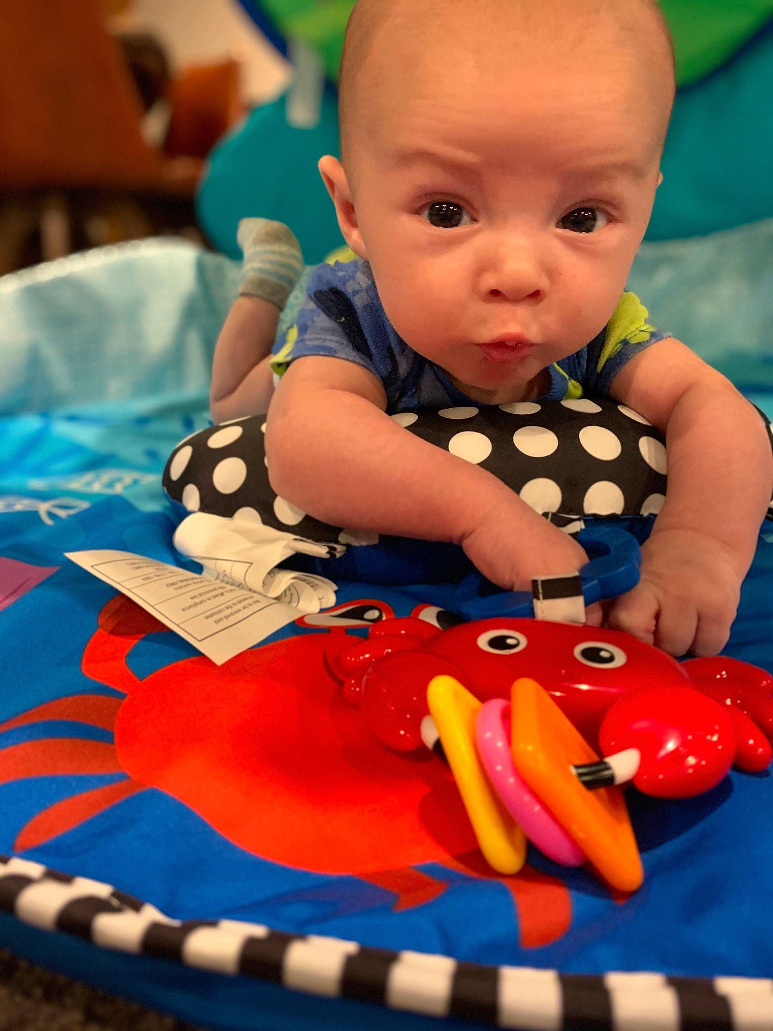 Anduin joined the competition — help win amazing prizes! baby, baby_playing_with_toys, baby_products, baby_toddler_clothing, baby_toys, carmine, cheek, child, electric_blue, finger, fun, happy, mouth, orange, person, play, red, sitting, toddler, toy