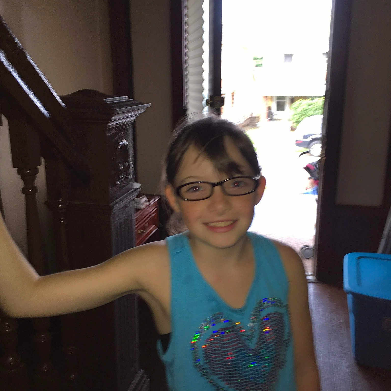 Keirra Adams joined the competition — help win amazing prizes! arm, black_hair, child, eyewear, fun, glasses, hand, house, joy, party, person, room, shoulder, smile, t_shirt, vacation, vision_care
