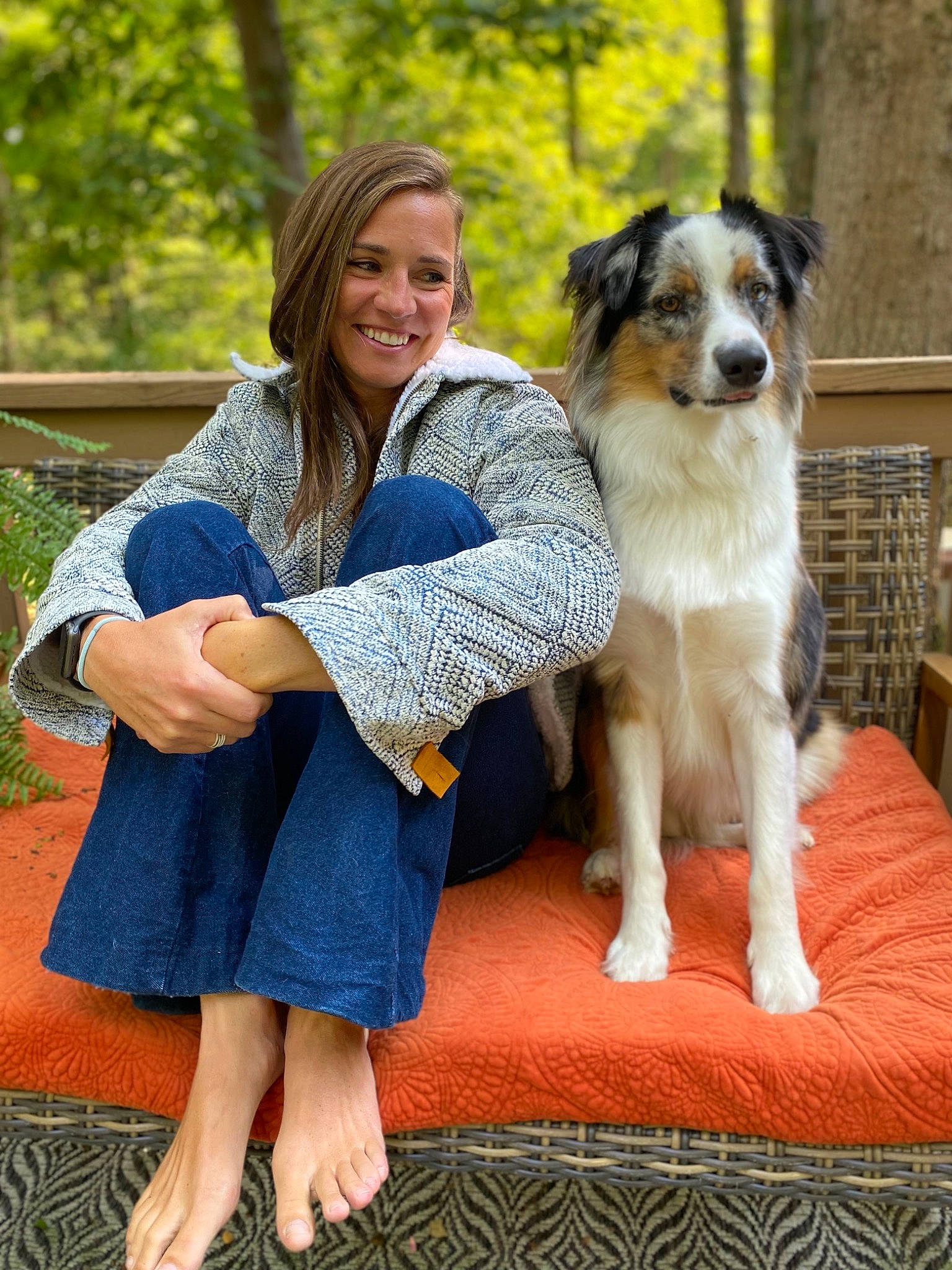 Reggie joined the competition — help win amazing prizes! carnivore, chair, companion_dog, denim, dog, dog_breed, electric_blue, fawn, formal_wear, fun, fur, happy, leisure, people_in_nature, plant, recreation, sitting, smile, sporting_group, tree