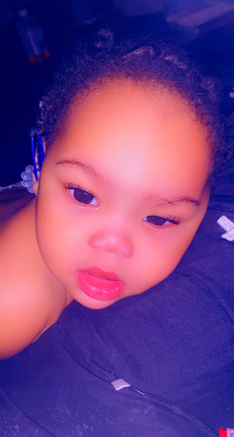 Ayanna is registered to the contest to win money with this photo: cheek, chin, ear, eyebrow, eyelash, flash_photography, forehead, gesture, happy, human_body, iris, jaw, lip, mouth, neck, nose, person, pink, purple, skin