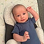 Brennus joined the competition — help win amazing prizes! baby, infant, onesie, blue_clothing, baby_seat, cushion, blanket, alphabet_pattern, smile, face, arm, hand, eyes, infant_fashion, indoor, child, person, relaxing, cute, soft_furniture