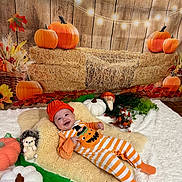 Brennus is registered to the contest to win money with this photo: baby, pumpkin, fall, autumn, blanket, costume, smile, plush, decor, orange, hat, leaves, hay_bale, cute, infant, holiday, festive, soft, background, happy