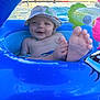 Dayden joined the competition — help win amazing prizes! baby, child, pool, inflatable, float, hat, smile, water, summer, outdoor, sunlight, feet, toy, relaxation, swimming_pool, playful, cute, dinosaur_hat, blue, happy