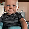 Matthew joined the competition — help win amazing prizes! baby, child, smile, blue_eyes, striped_shirt, baby_seat, indoor, wooden_cabinet, furniture, face, person, happy, cute, small_hand, sitting, portrait, home, infant, skin, head