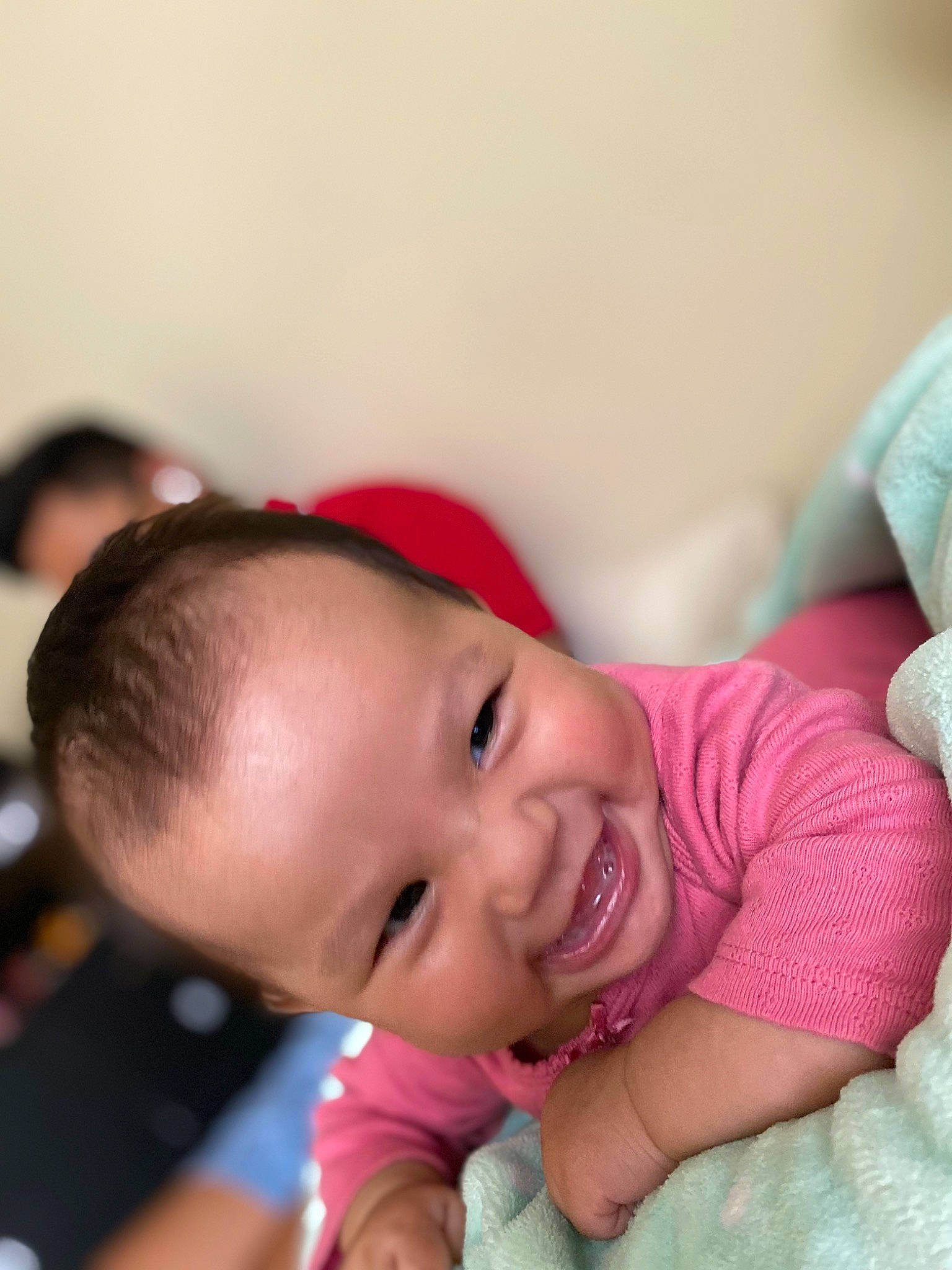 Nevaeh is registered to the contest to win money with this photo: baby, baby_products, baby_toddler_clothing, bed, child, comfort, dress, eyelash, fun, gesture, happy, iris, linens, lip, magenta, nose, person, plant, skin, smile