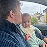 Taimanarii participe au concours pour gagner de l'argent avec cette photo : adult, baby, bib, car_interior, close_up, cuddle, family, holding, infant, looking_at_camera, love, man, parent, passenger, portrait, rain, seat, striped_clothing, sweater, window