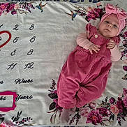 Marta participe au concours pour gagner de l'argent avec cette photo : baby, child, colorful, curious, cute, decorative, fabric, floral_pattern, headband, heart_shape, indoors, infant, lying_down, milestone_blanket, months_marker, numbers, person, pink_outfit, portrait, soft_texture