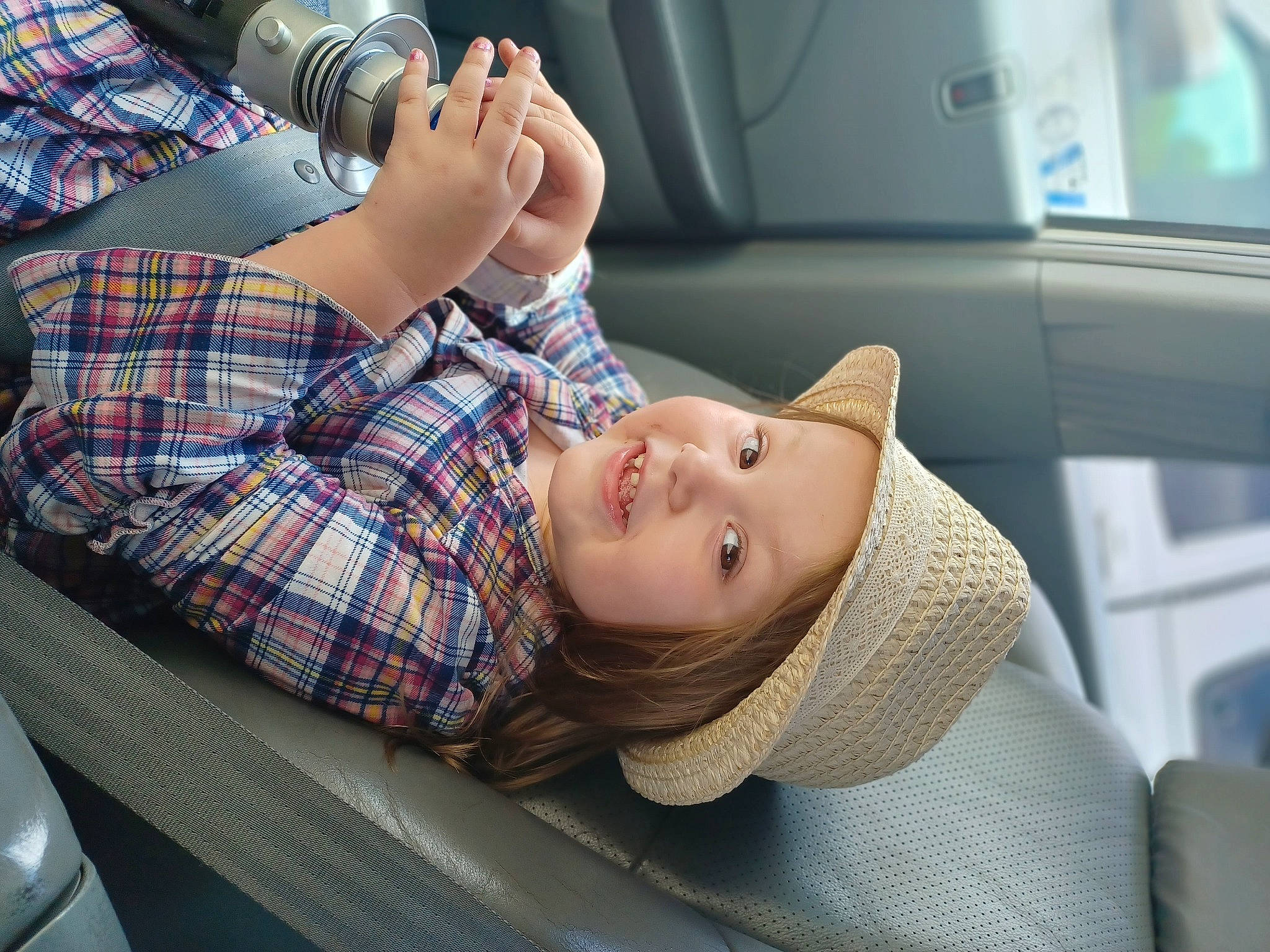 Isabella joined the competition — help win amazing prizes! auto_part, automotive_design, automotive_exterior, car_seat, child, comfort, eyewear, family_car, fun, headwear, human_leg, leisure, luxury_vehicle, motor_vehicle, passenger, person, personal_luxury_car, plaid, smile, travel