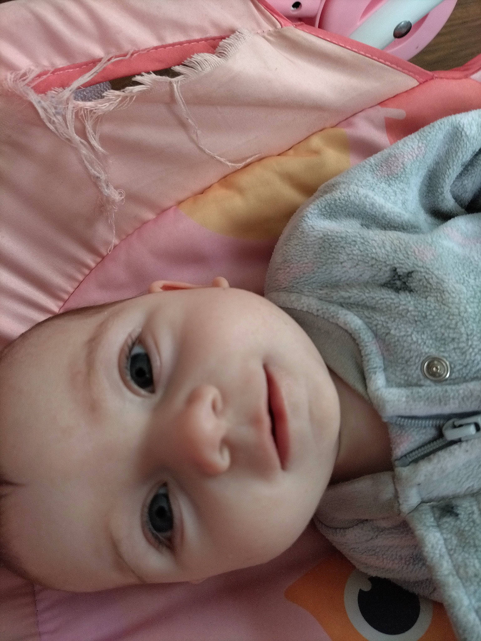 Kiara joined the competition — help win amazing prizes! baby, baby_sleeping, baby_toddler_clothing, cheek, child, comfort, eyelash, face, linens, lip, no_expression, nose, pattern, person, photograph, pink, skin, sleeve, textile, toddler