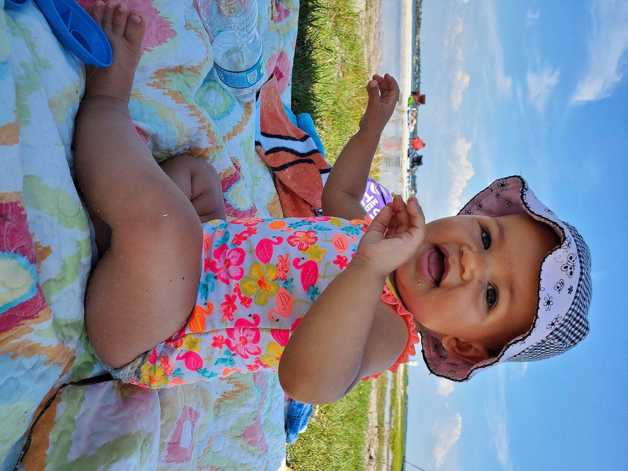 Beau joined the competition — help win amazing prizes! art, azure, blue, child, cloud, finger, fun, happy, hat, headwear, human_body, leisure, people_in_nature, person, pink, skin, sky, smile, summer, thigh