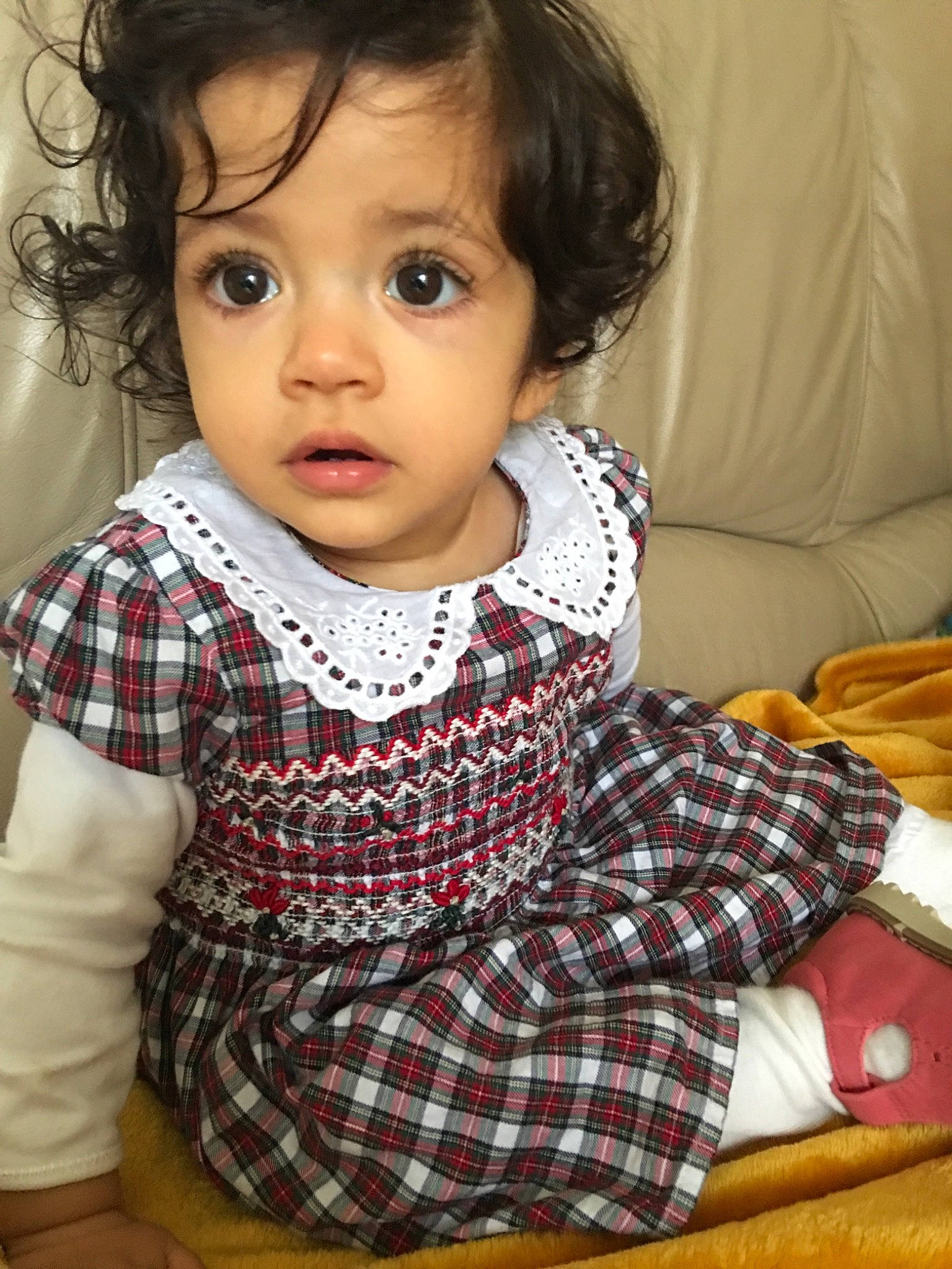 Daria joined the competition — help win amazing prizes! baby, cheek, child, design, face, lip, nose, pattern, person, plaid, sitting, tartan, textile, toddler