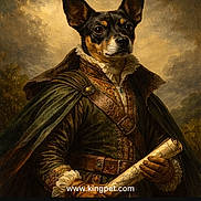 Hujo joined the competition — help win amazing prizes! animal, artificial, canine, character, cloak, costume, digital_art, dog, fur, historical_clothing, illustration, leather_belt, painting_style, portrait, posing, regal, ruff, scroll, studio_style, vintage