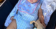 Selene joined the competition — help win amazing prizes! baby, baby_accessories, bib, blanket, blue_outfit, bonnet, bottle, child, clothing, cute, daylight, face, infant, person, portrait, relaxing, soft_toy, stroller, toy, white_socks