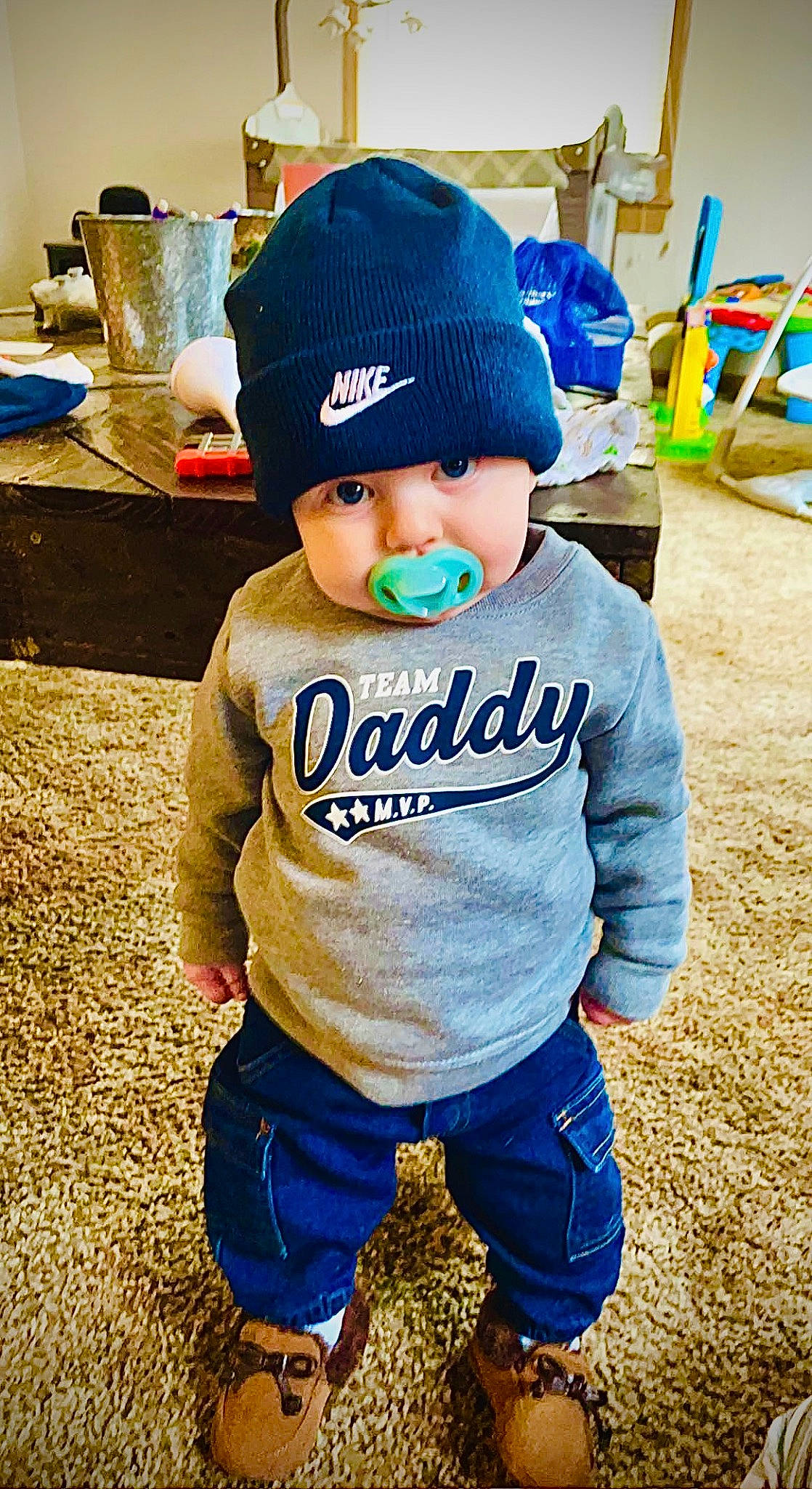 Colt joined the competition — help win amazing prizes! baby, baby_toddler_clothing, baseball_cap, beanie, blue, cap, child, cool, electric_blue, fashion_accessory, fun, happy, headwear, person, personal_protective_equipment, play, sleeve, sportswear, t_shirt, tableware