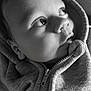 Rayan a rejoint le concours — aidez-le/la à gagner de superbes lots ! baby, black_and_white, casual_wear, child, close_up, clothing, cozy, curious, cute, expression, face, hoodie, infant, innocence, looking_up, portrait, soft_light, texture, young_child, zipper