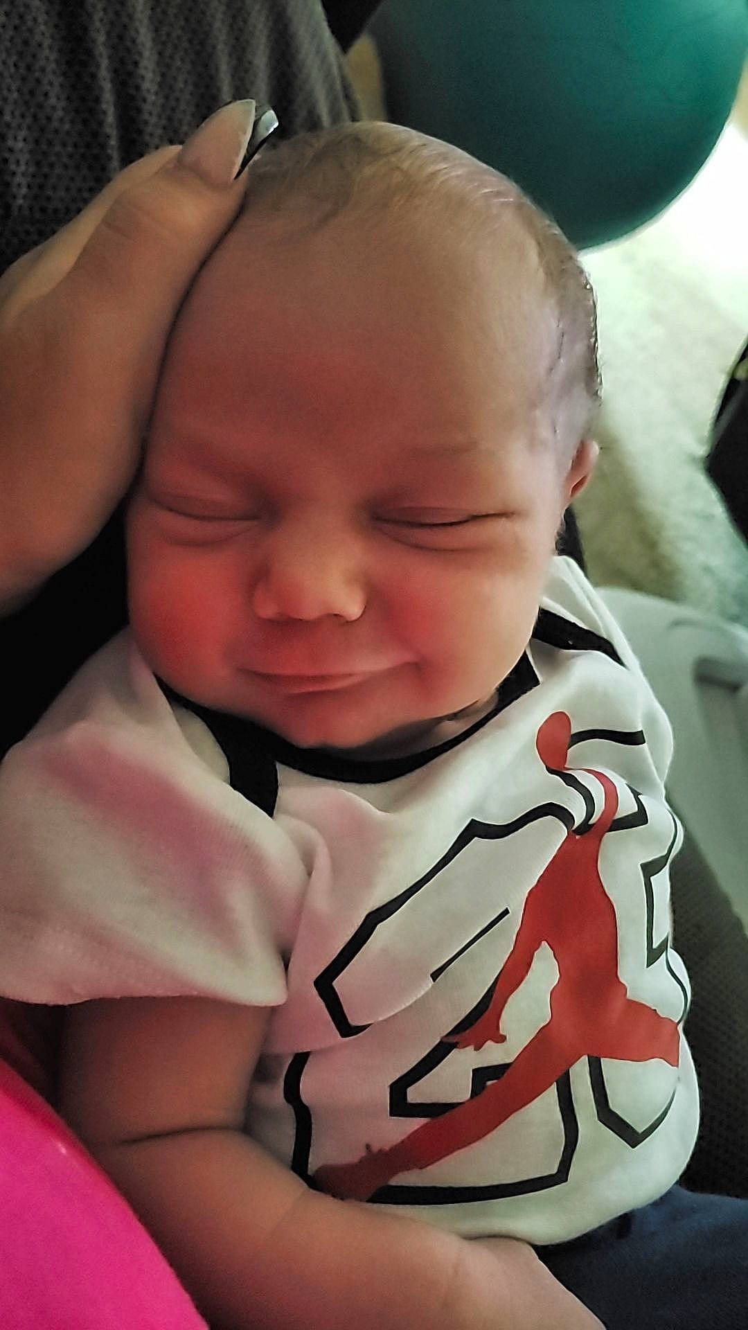 Deacon is registered to the contest to win money with this photo: baby, baby_toddler_clothing, cheek, chin, ear, eye, eyebrow, facial_expression, hairstyle, head, human, human_body, lip, mouth, neck, nose, person, product, skin, sleeve