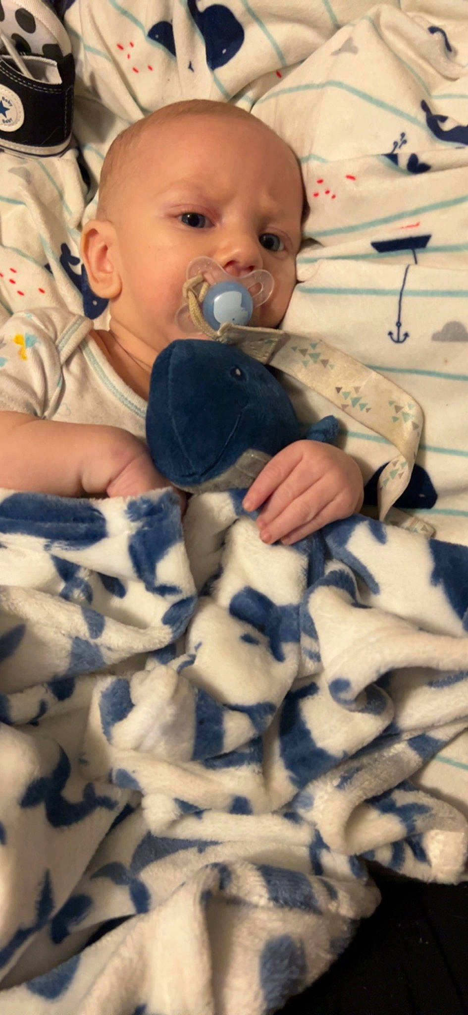 Beckett joined the competition — help win amazing prizes! baby, baby_toddler_clothing, cheek, child, comfort, eye, finger, gesture, happy, head, linens, nail, pattern, person, skin, sleeve, t_shirt, textile, thumb, toddler