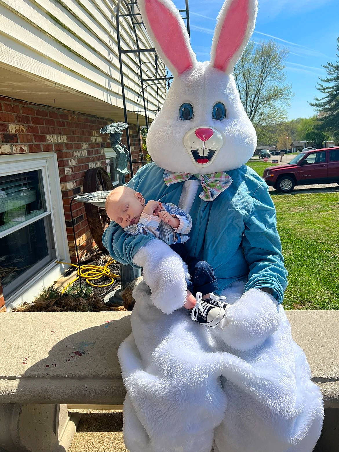 Beckett is registered to the contest to win money with this photo: car, easter_bunny, event, fawn, fun, hare, hat, home_appliance, mammal, person, photograph, pink, plant, rabbit, rabbits_and_hares, sky, snapshot, television, vehicle, vertebrate