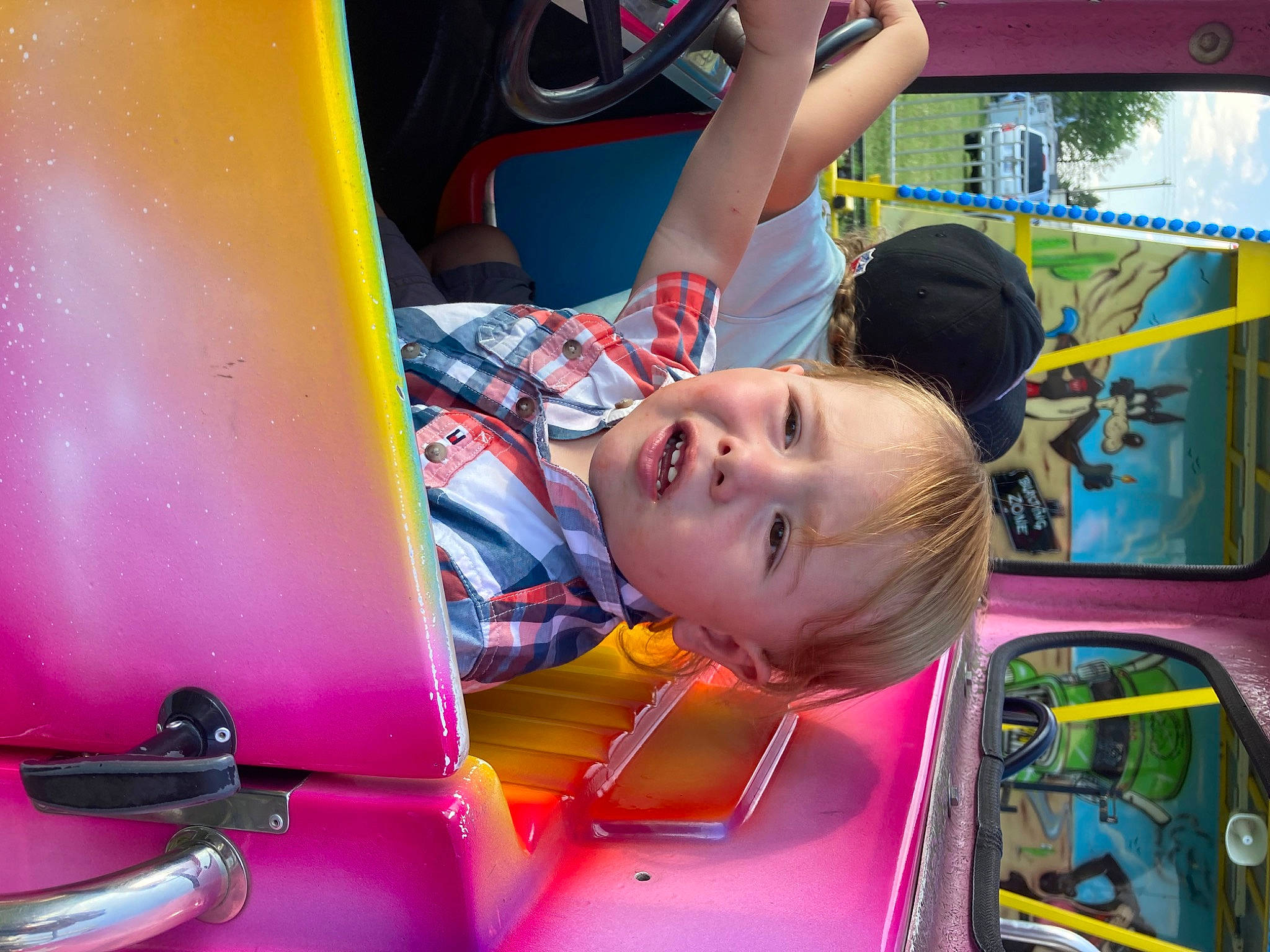 Kason joined the competition — help win amazing prizes! art, automotive_exterior, child, communication_device, fun, games, leisure, machine, magenta, mode_of_transport, motor_vehicle, person, photograph, play, recreation, smile, snapshot, sorrow, t_shirt, toddler