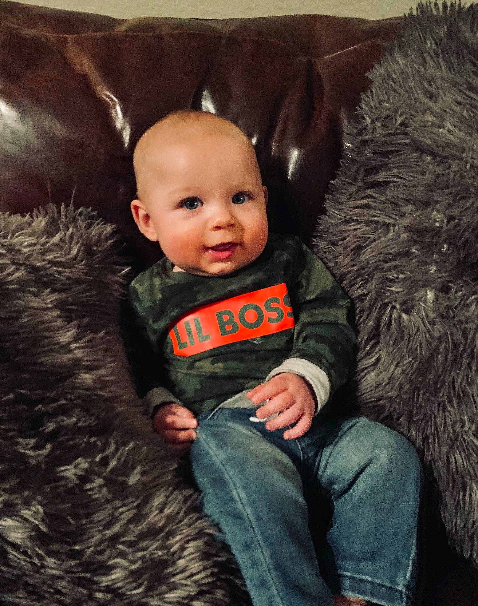 Kaisen joined the competition — help win amazing prizes! baby, baby_toddler_clothing, cheek, comfort, denim, eye, fur, fur_clothing, lap, natural_material, nose, person, sitting, toddler