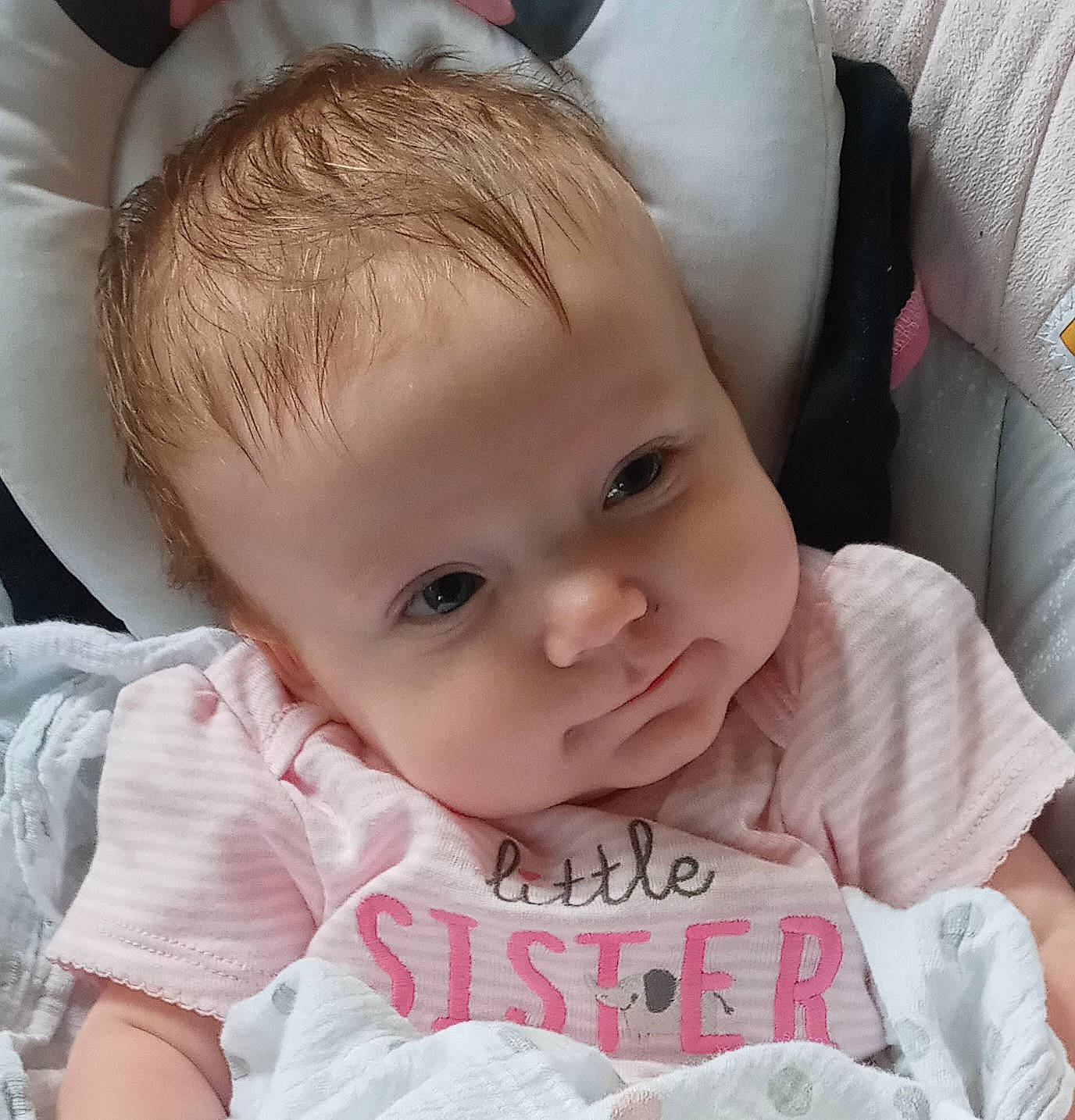 Briana joined the competition — help win amazing prizes! baby, baby_toddler_clothing, cheek, child, chin, comfort, eyebrow, eyelash, hairstyle, happy, iris, linens, lip, mouth, nose, person, skin, sleeve, textile, toddler