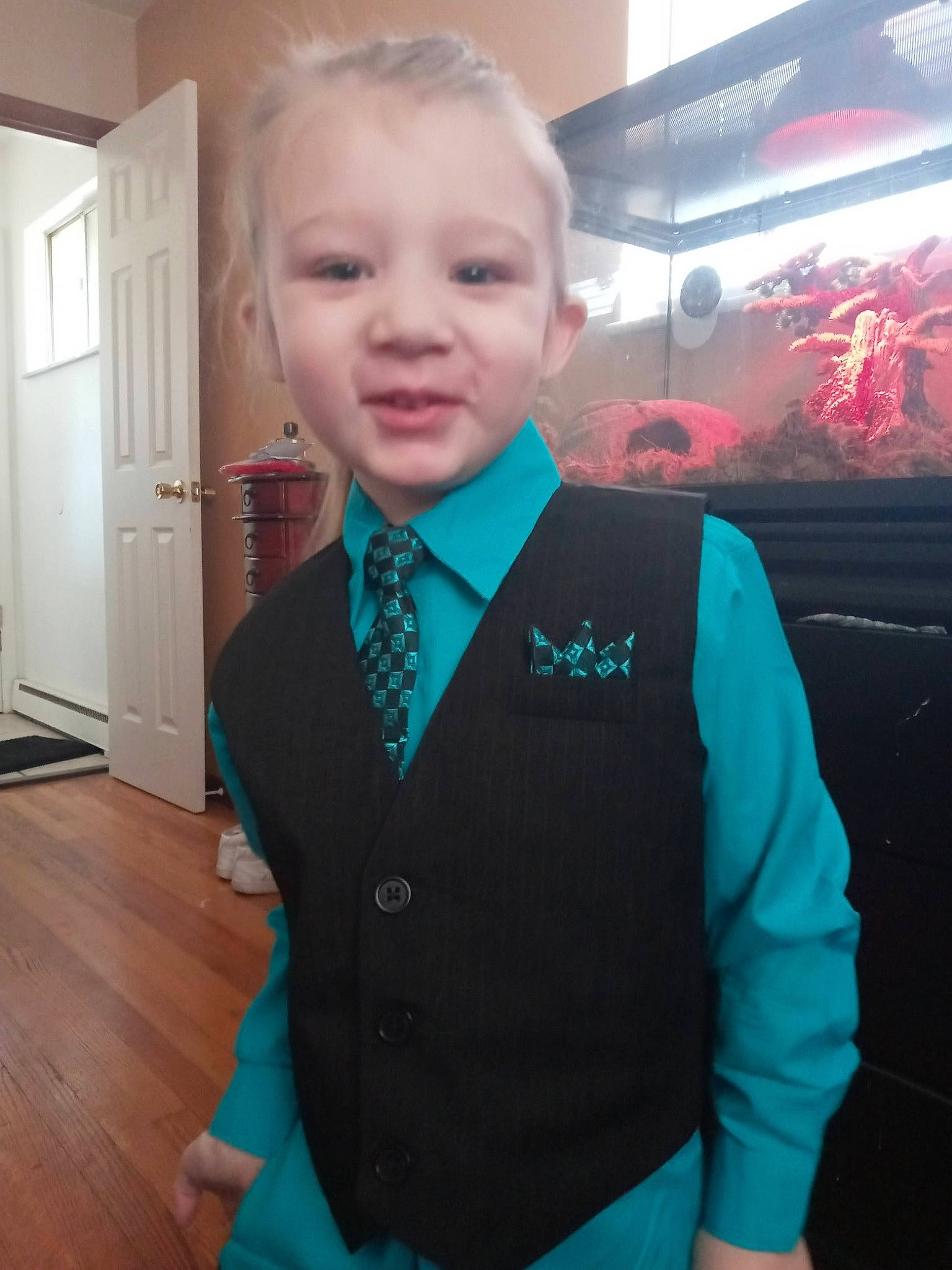 Gabriel joined the competition — help win amazing prizes! blazer, bow_tie, child, collar, door, dress_shirt, electric_blue, fashion_accessory, fashion_design, formal_wear, fun, neck, person, room, shoulder, sleeve, t_shirt, tie, toddler, uniform