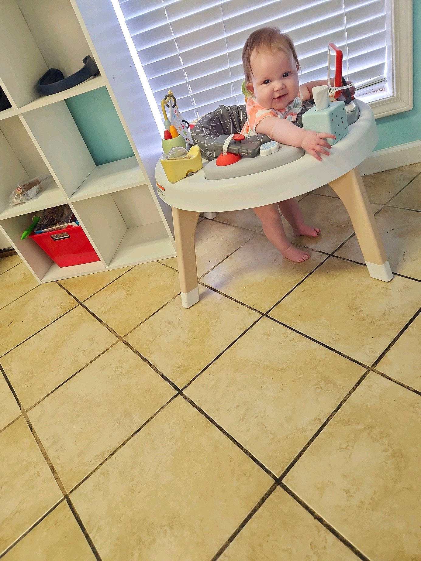 Estella joined the competition — help win amazing prizes! baby, chair, child, cleanliness, floor, flooring, hardwood, laminate_flooring, outdoor_furniture, person, play, room, sitting, smile, tile, tile_flooring, toddler, window, wood, wood_flooring