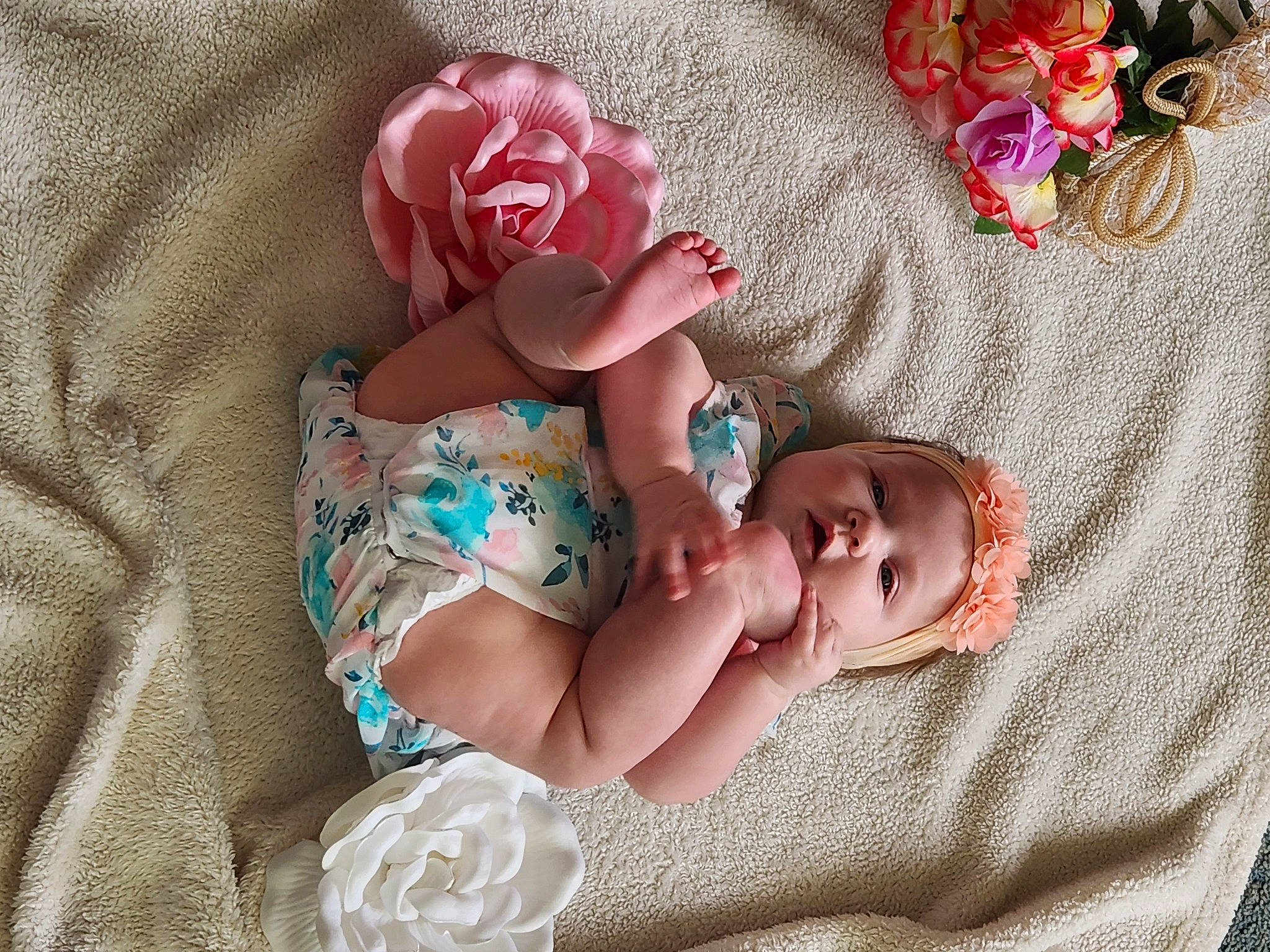 Estella joined the competition — help win amazing prizes! baby, baby_products, baby_sleeping, baby_toddler_clothing, bedding, bedtime, child, comfort, fashion_accessory, hair_accessory, headgear, linens, nail, pattern, person, pink, product, room, rose, textile