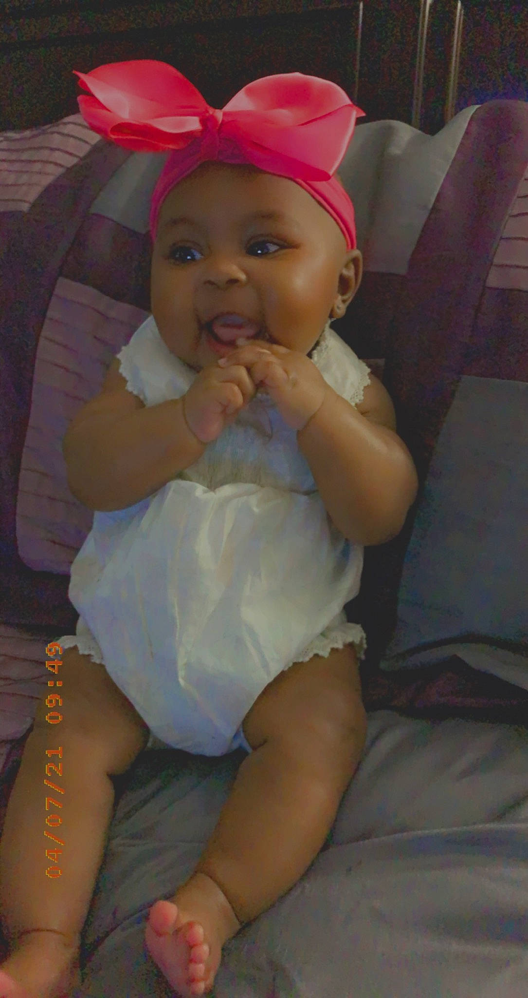 Autumn joined the competition — help win amazing prizes! baby, baby_toddler_clothing, cap, child, comfort, dress, eye, face, facial_expression, fun, happy, hat, head, headwear, human_leg, lip, person, pink, skin, smile