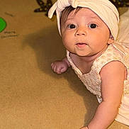 Keonna Marie joined the competition — help win amazing prizes! baby, infant, headband, milestone_blanket, curious, face, skin, arm, clothing, lying_down, indoors, child, portrait, young_child, cute, expression, milestone, baby_girl, soft_light, closeup