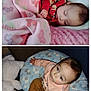 Amelia joined the competition — help win amazing prizes! baby, infant, sleeping, blanket, pink, butterfly, pillow, blue, elephant_pattern, teddy_bear, child, cute, indoors, clothing, soft_toy, curious, face, hands, seated, resting