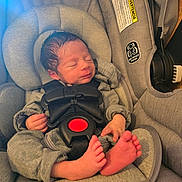 Lexaeus is registered to the contest to win money with this photo: newborn, baby, car_seat, sleeping, infant, child, gray_clothing, seatbelt, safety, soft_lighting, tiny_toes, peaceful, indoors, closeup, cushion, headrest, hands, portrait, resting, cozy