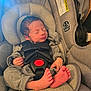 newborn, baby, car_seat, sleeping, infant, child, gray_clothing, seatbelt, safety, soft_lighting, tiny_toes, peaceful, indoors, closeup, cushion, headrest, hands, portrait, resting, cozy