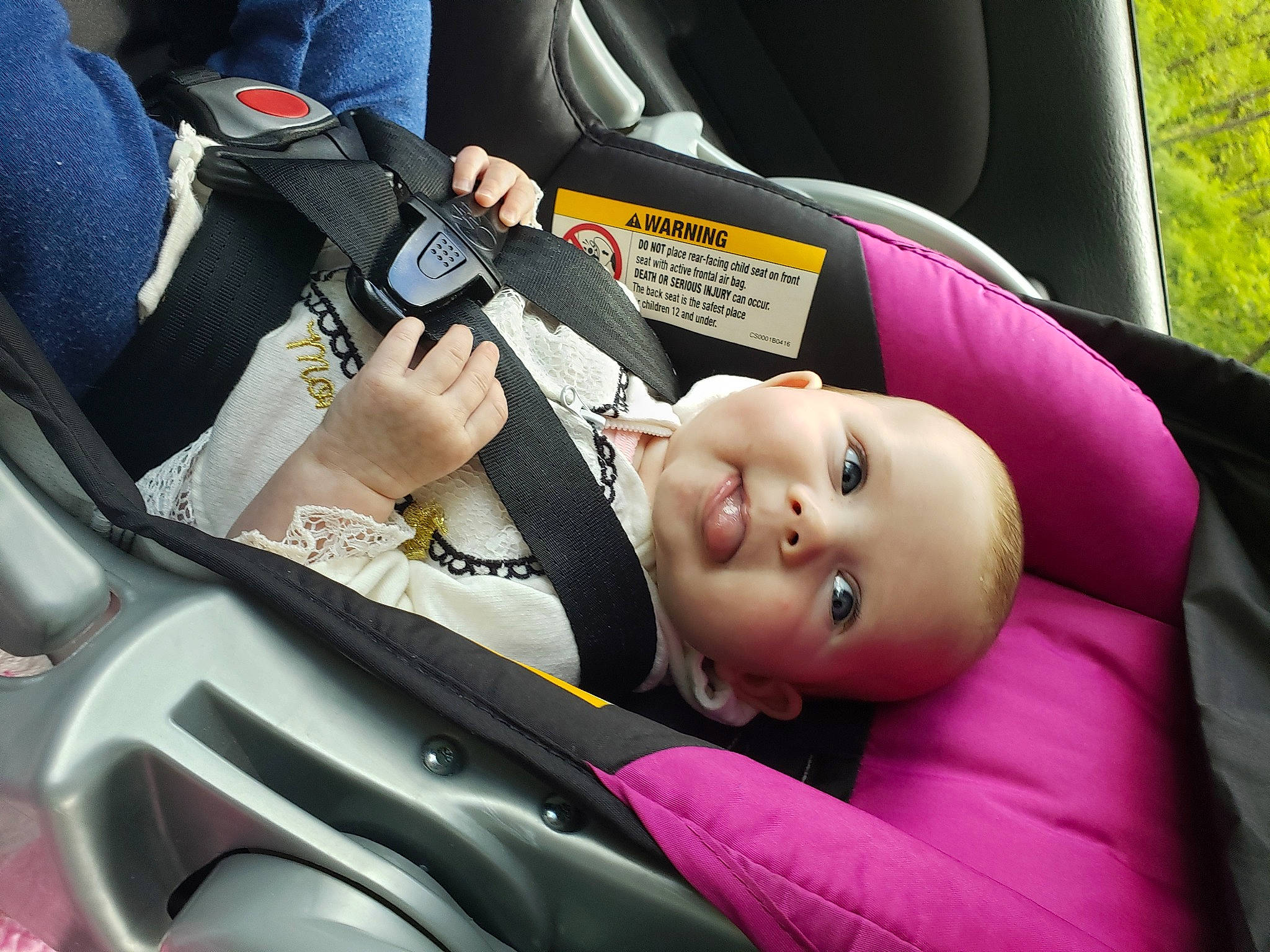 Annabelle is registered to the contest to win money with this photo: auto_part, baby, baby_carriage, baby_in_car_seat, baby_products, car_seat, car_seat_cover, child, comfort, person, product, seat_belt